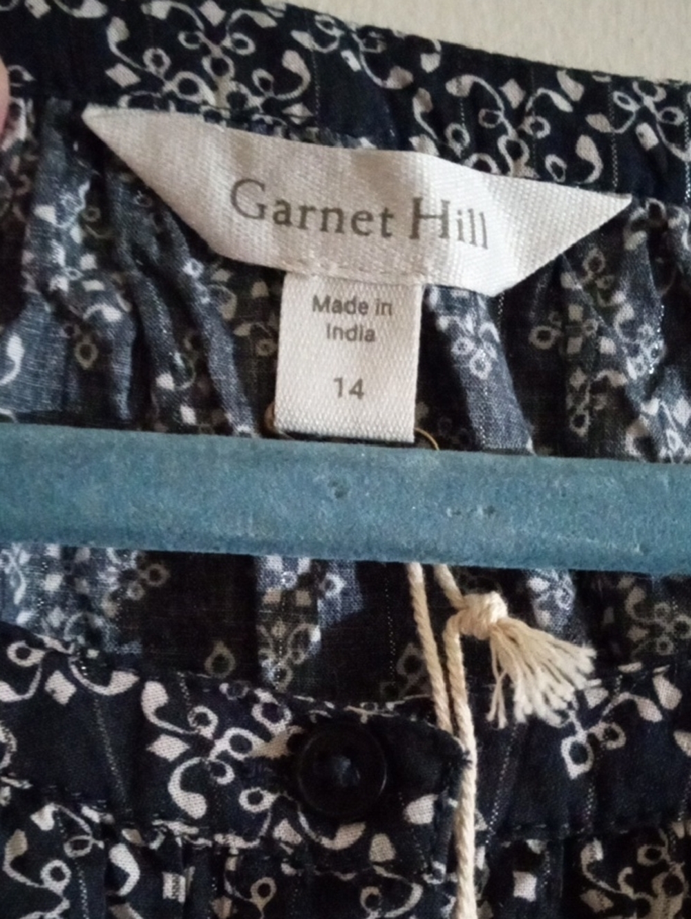 Garnet Hill Navy and White Patchwork Print Peasant Blouse - Picture 10 of 10